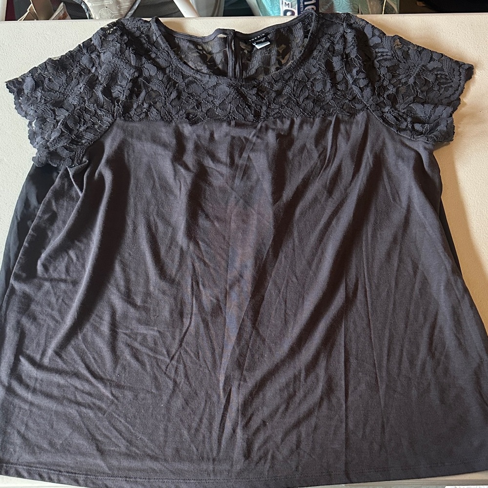 Torrid Charcoal Lace Accent Blouse
